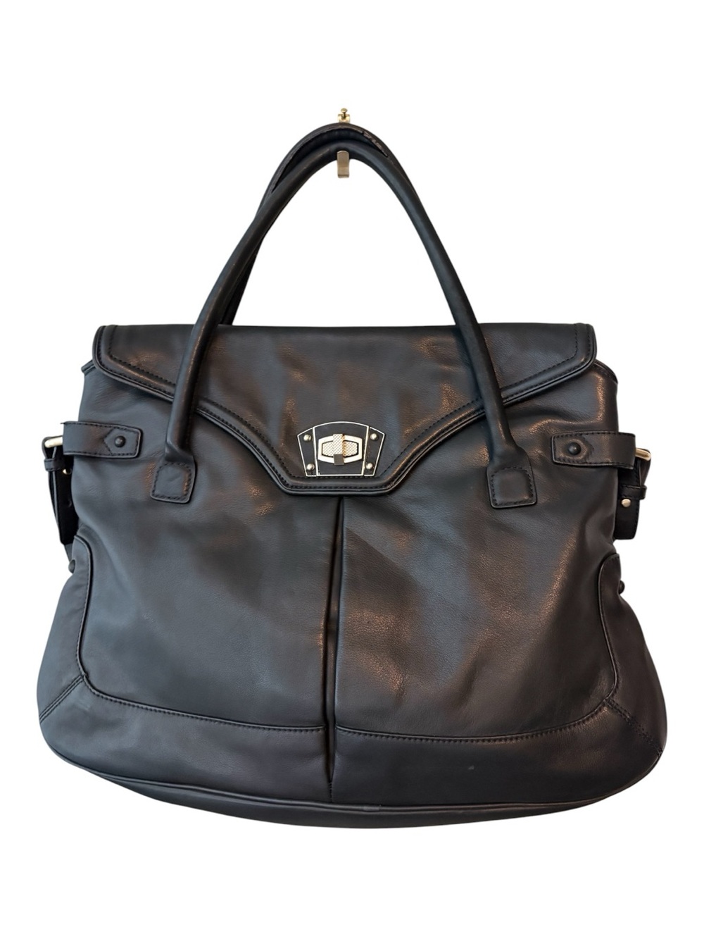 VTG Ann Taylor Black Leather Satchel Handbag Corporate Business Y2K Bag